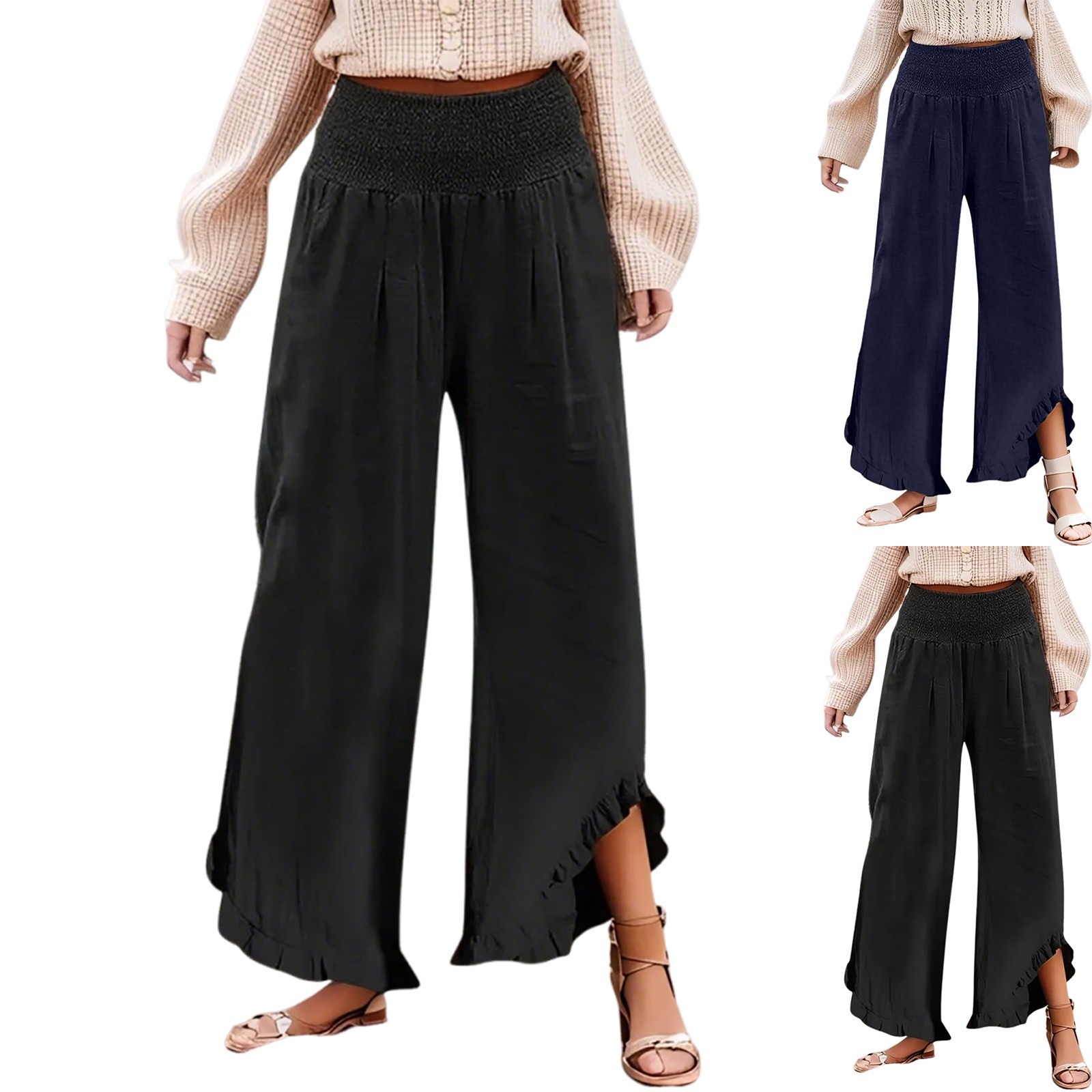 Womens Palazzo Pants Summer Casual Flowy Wide Leg Trousers Beach Travel