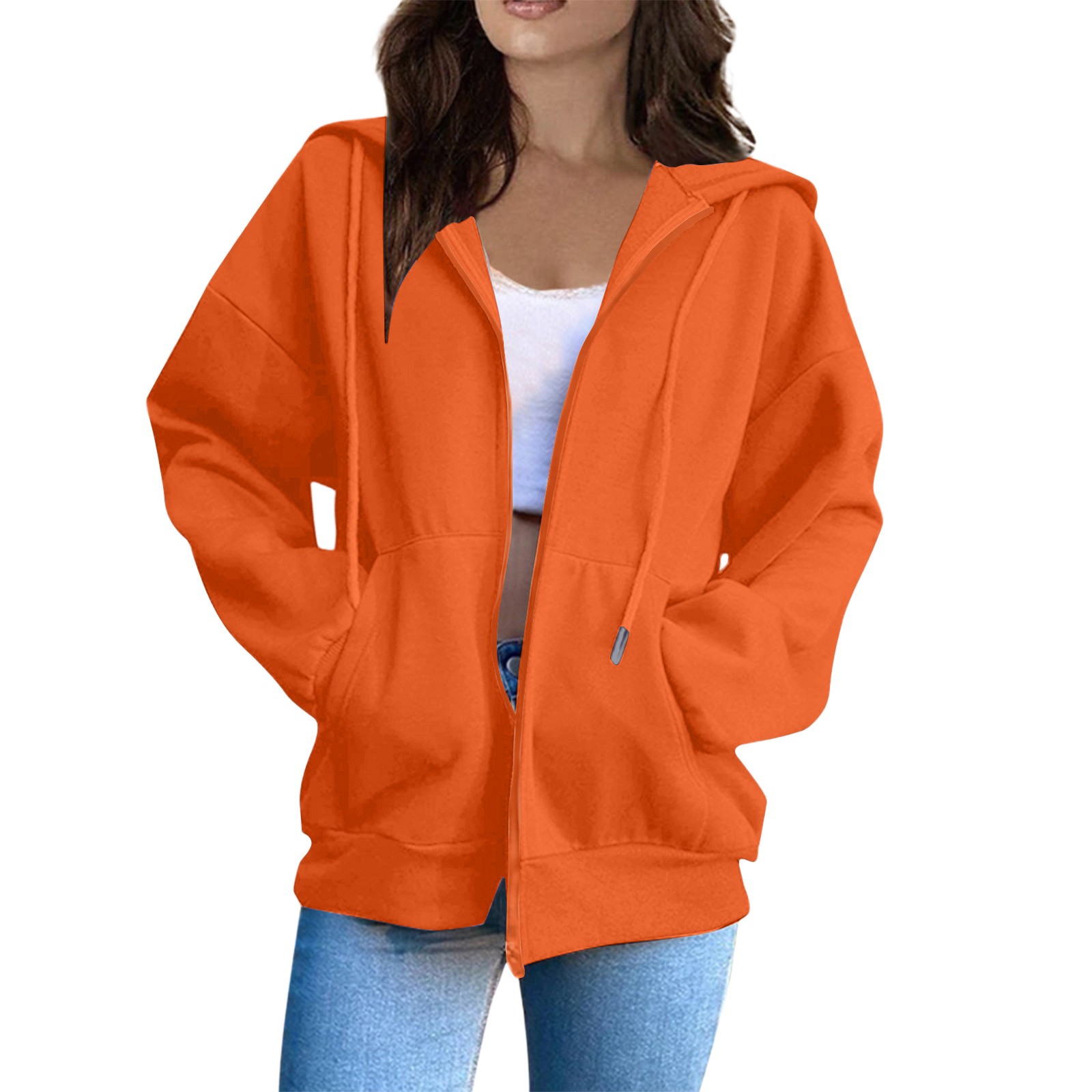 Women's Fashionable Loose Casual Zipper Cardigan Hooded Color Hoodie