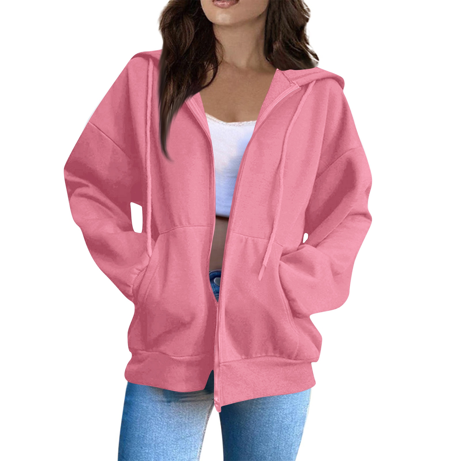 Women's Fashionable Loose Casual Zipper Cardigan Hooded Color Hoodie