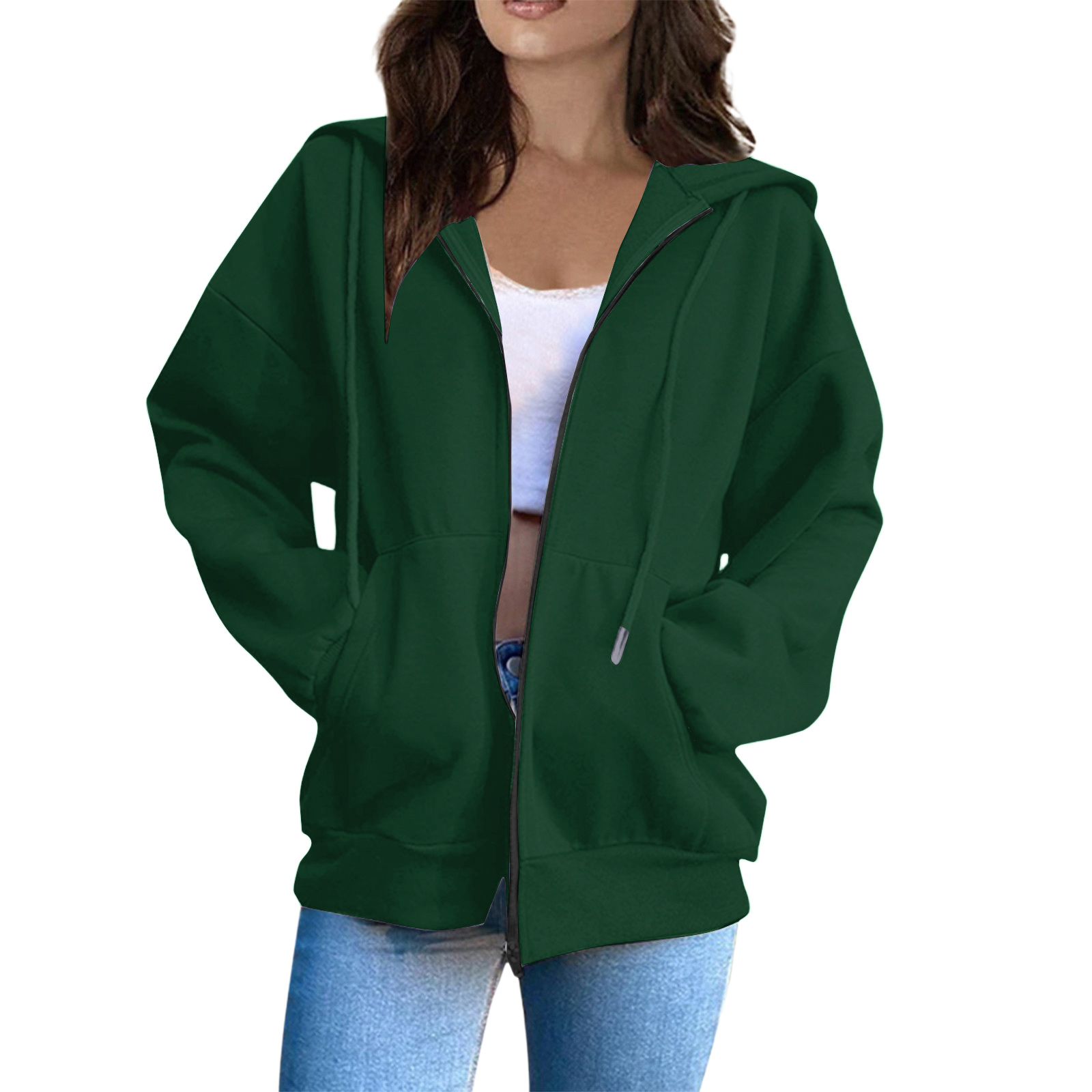 Women's Fashionable Loose Casual Zipper Cardigan Hooded Color Hoodie