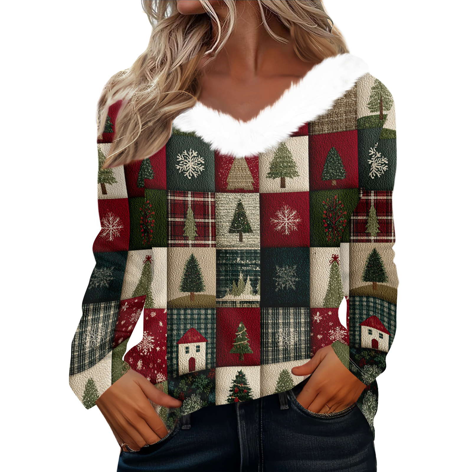 Long Sleeve Shirts For Women Cute Tops Christmas Prints Tees Blouses Casual Plus Size Basic Tops Pul